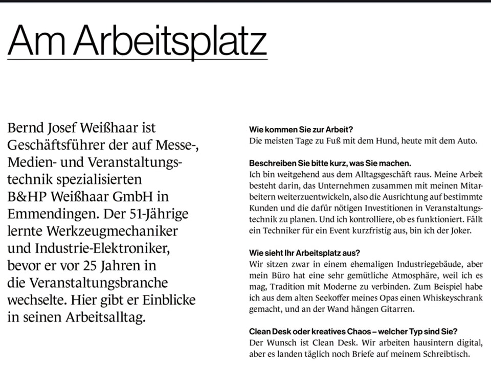 Am Arbeitsplatz von Bernd Weißh Am Arbeitsplatz von Bernd Weißh